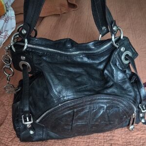 b. makowsky Black Leather Shoulder Bag